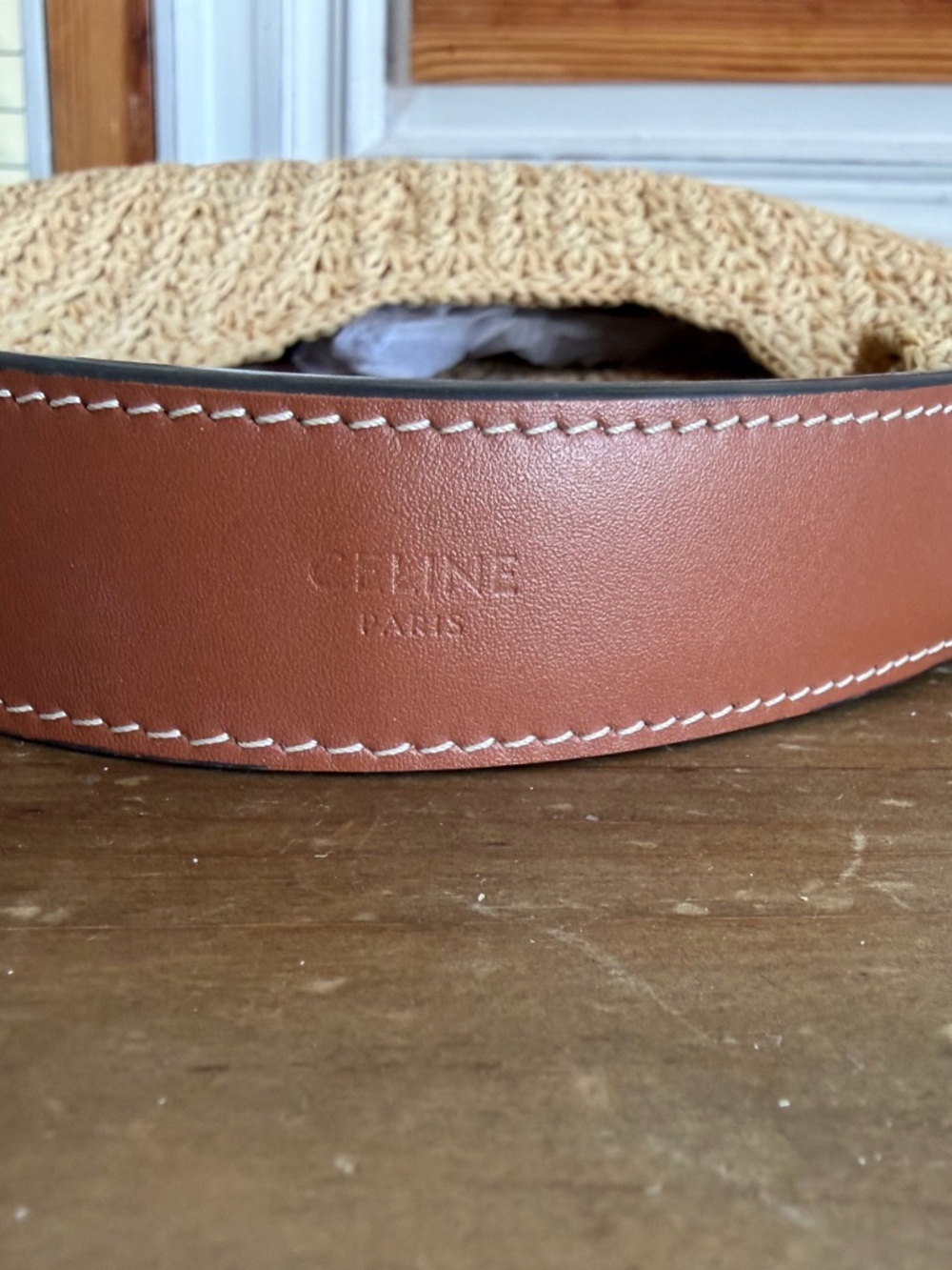 Celine Natural Woven Classic Panier Hobo Bag in raffia and calfskin - Picture 11 of 16